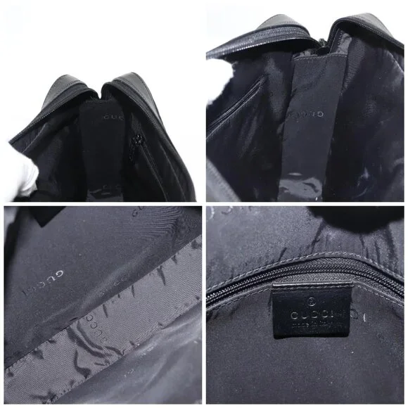 GUCCI Shoulder Bag Nylon Leather Black Auth